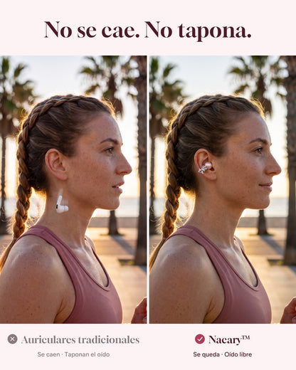 Regular in-ear earbuds fall out and plug the ear; Nacary stays put and leaves the ear open